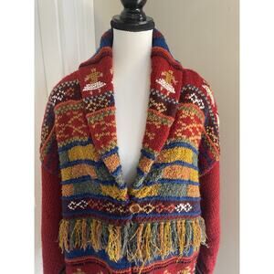 Vintage Lindsey Blake Cardigan Sweater Large Colorful Peruvian Style Folk Boho